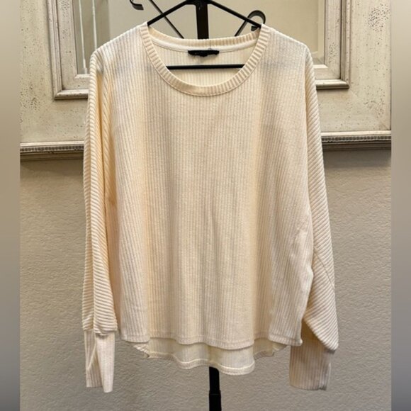 Jane + Delancy Cream Ribbed Knit Oversized Top – Cozy Drop Shoulder Loungewear - Picture 1 of 9